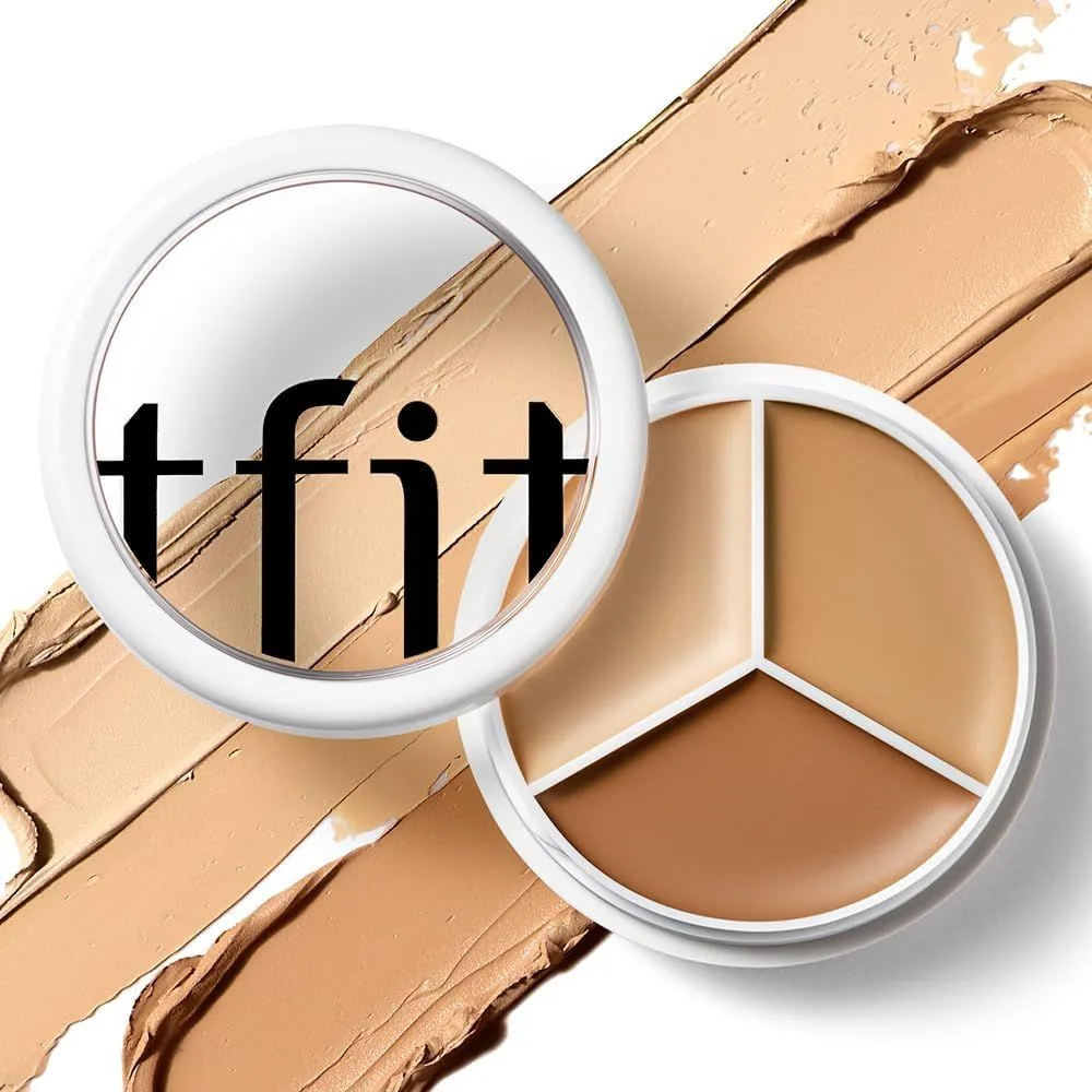 TFIT 3 Color Concealer Palette in 01 Neutral, open on smears of its three colors