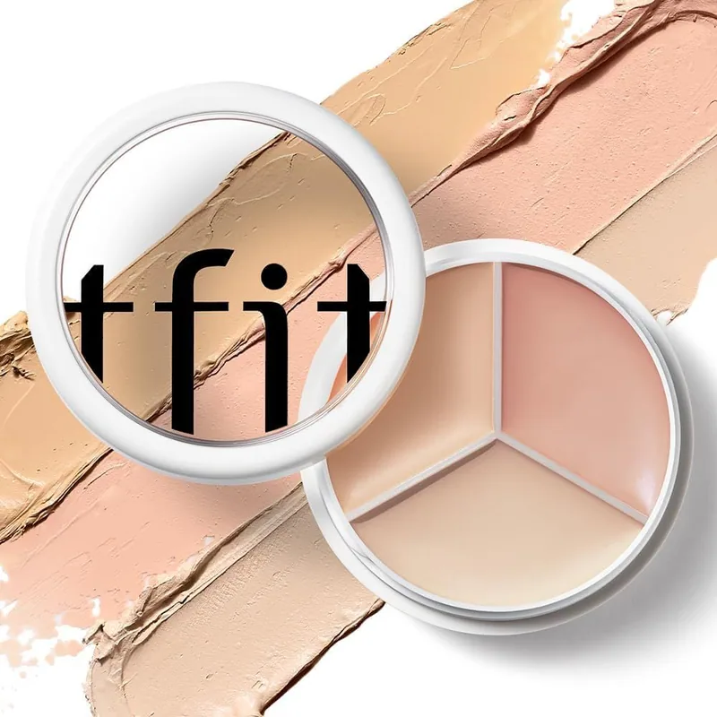 TFIT 3 Color Concealer Palette in 03 Cool, open on smears of its three colors
