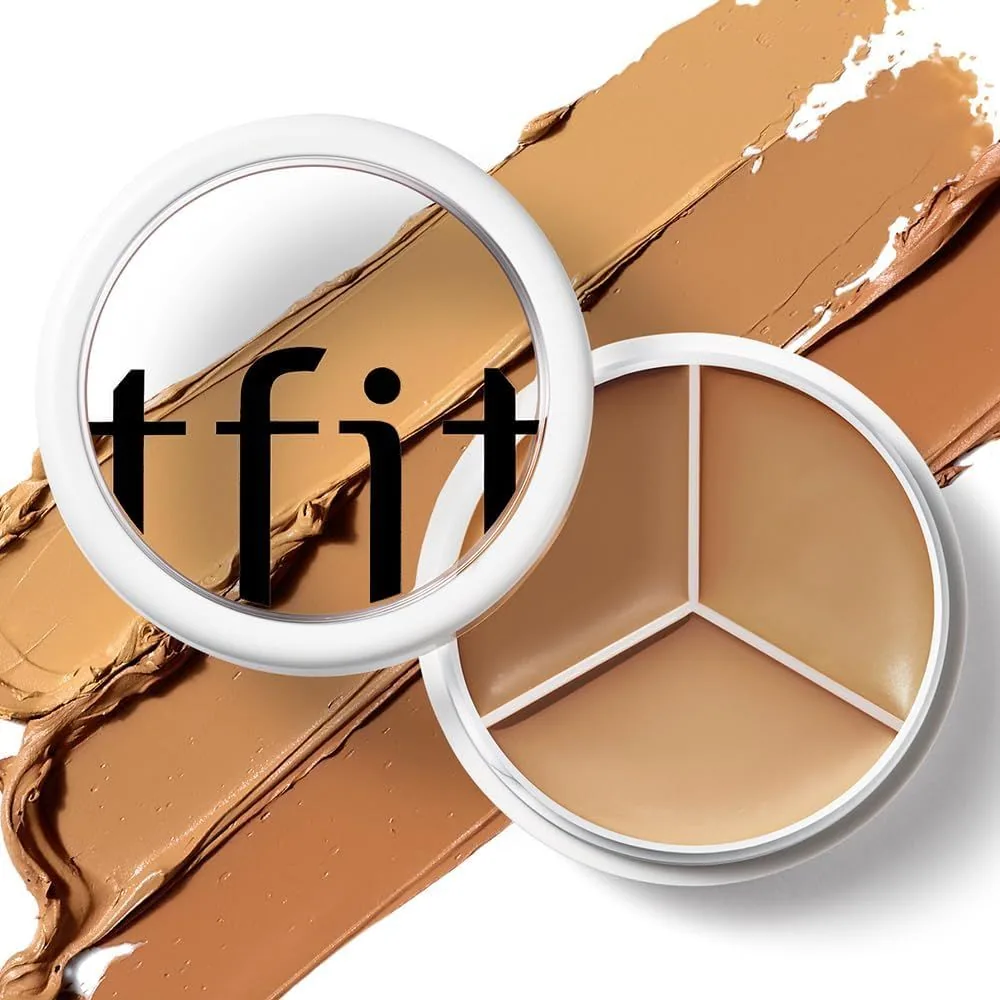 TFIT 3 Color Concealer Palette in 04 Dark, open on smears of its three colors