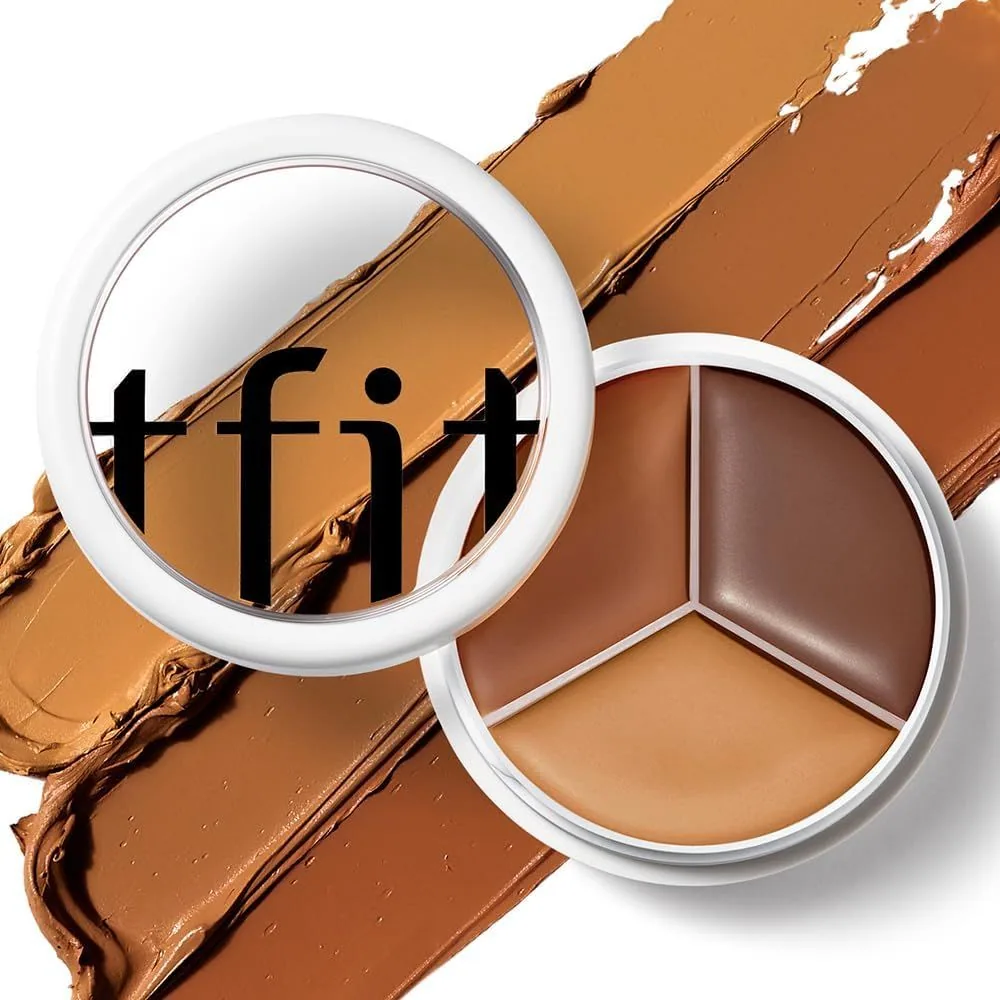 TFIT 3 Color Concealer Palette in 05 Deep, open on smears of its three colors