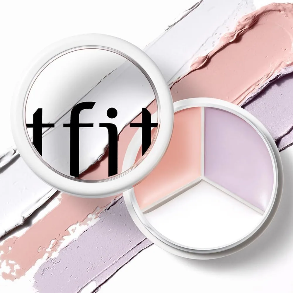 TFIT 3 Color Concealer Palette in B01 Corrector, open on smears of its three colors